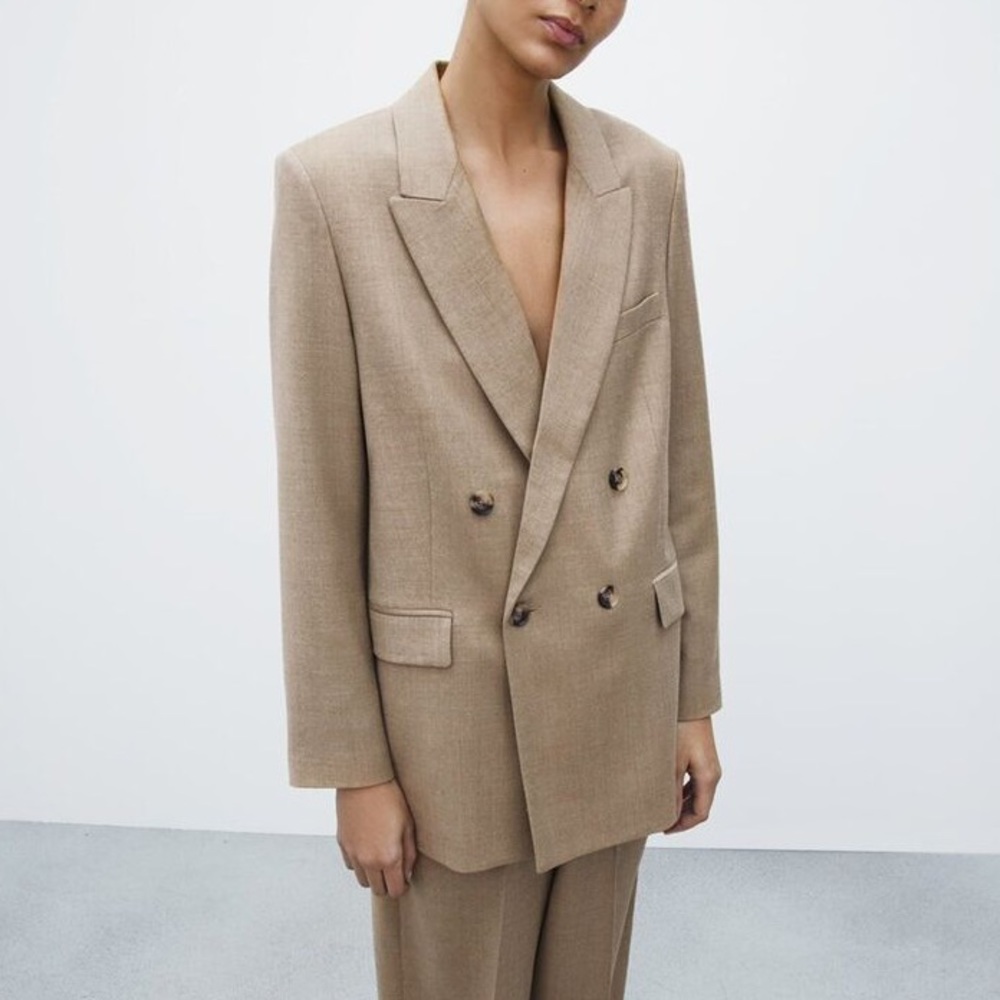Zara Tan Double-Breasted Blazer